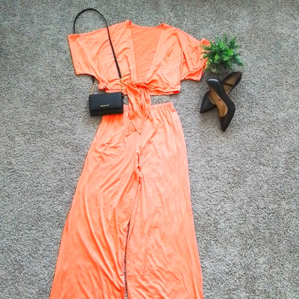 2pc crop top & wide leg pants